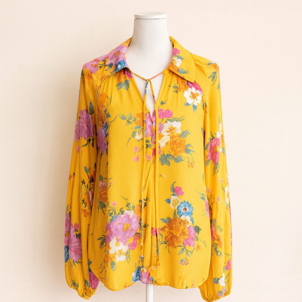 FARM Rio XL Floral Blouse Women Boho Tropical Festival Cottagecore Statement Top